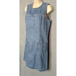 Denim Dress 8 Sleeveless Back Zip Patch Pockets Sporty Preppy Retro Timeless